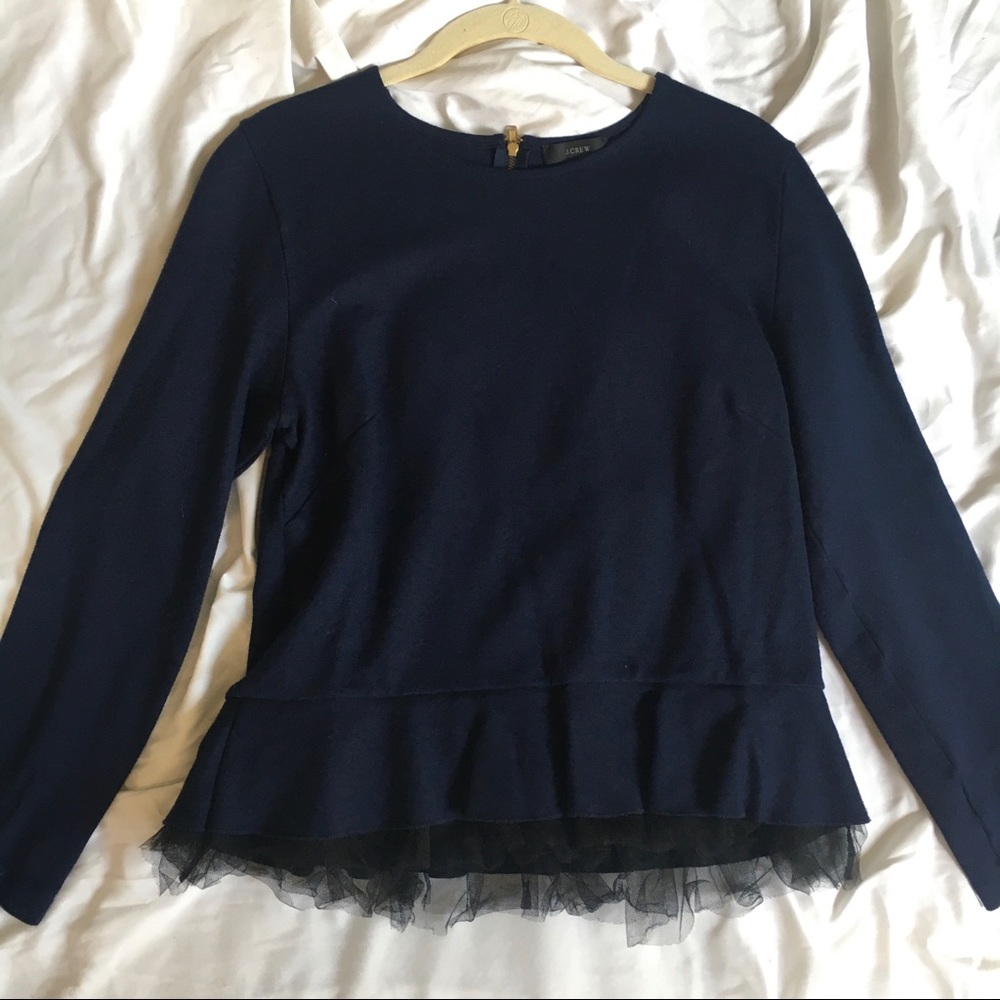 J. Crew Navy Knit and Tulle Top, Size M